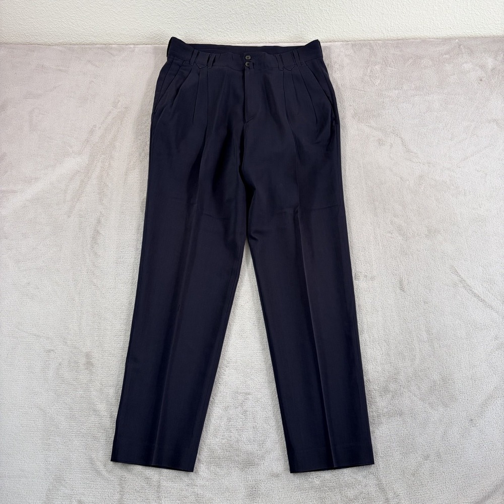 Vintage 80s 90s Gianni Versace Pleated Trouser Pants Black Wool Men 34x31 Italy